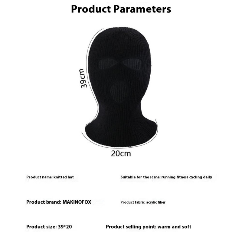 Vinter Helansikte Mask Tre - håls Balaclava Stickad Hatt Hals Damask - Khaki