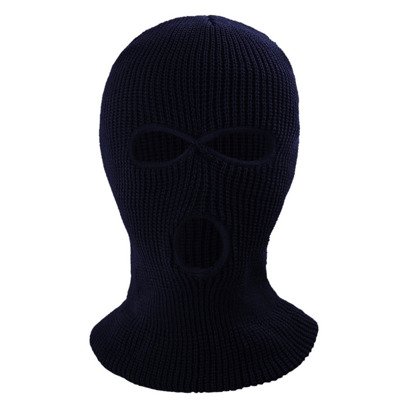 Vinter Helansikte Mask Tre - håls Balaclava Stickad Hatt Hals Damask - Navy Blue