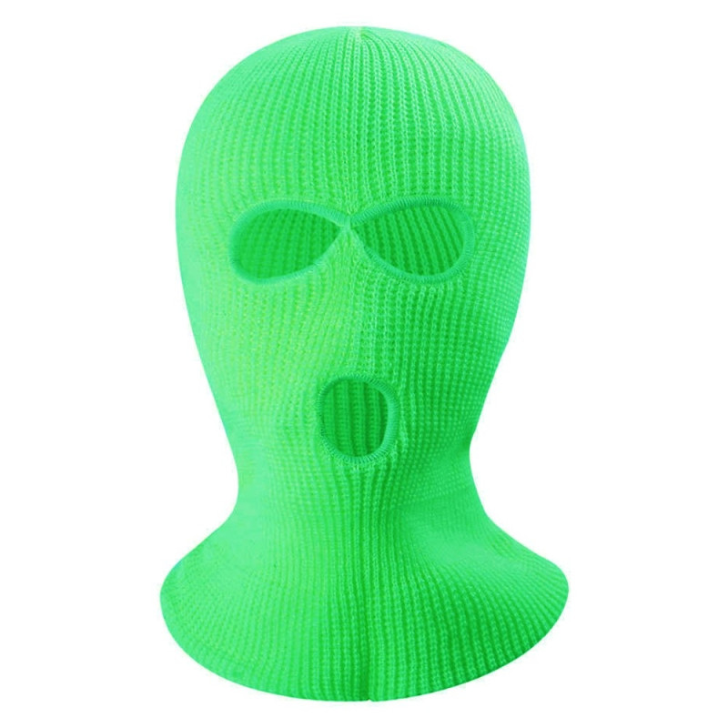 Vinter Helansikte Mask Tre - håls Balaclava Stickad Hatt Hals Damask - Fluorescent Green