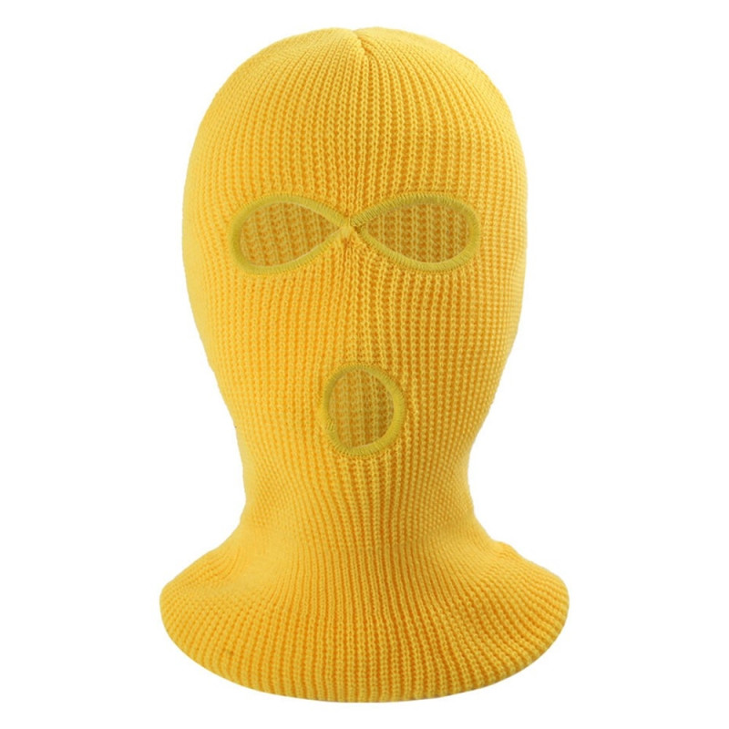 Winter Full Face Mask Three - Hole Balaclava Knitted Hat Neck Damask - Yellow