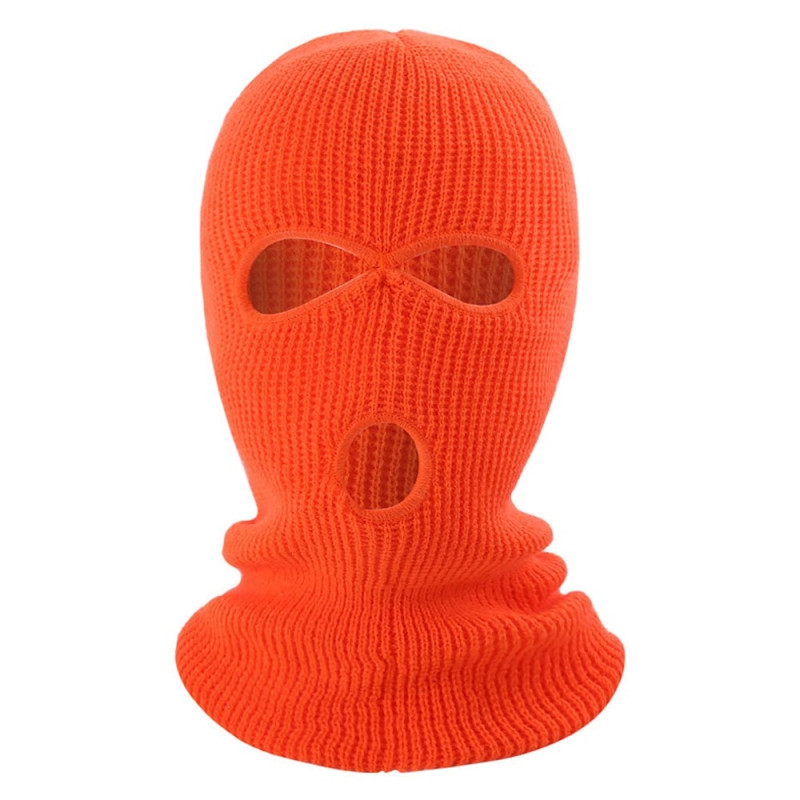 Winter Full Face Mask Three - Hole Balaclava Knitted Hat Neck Damask - Fluorescent Orange