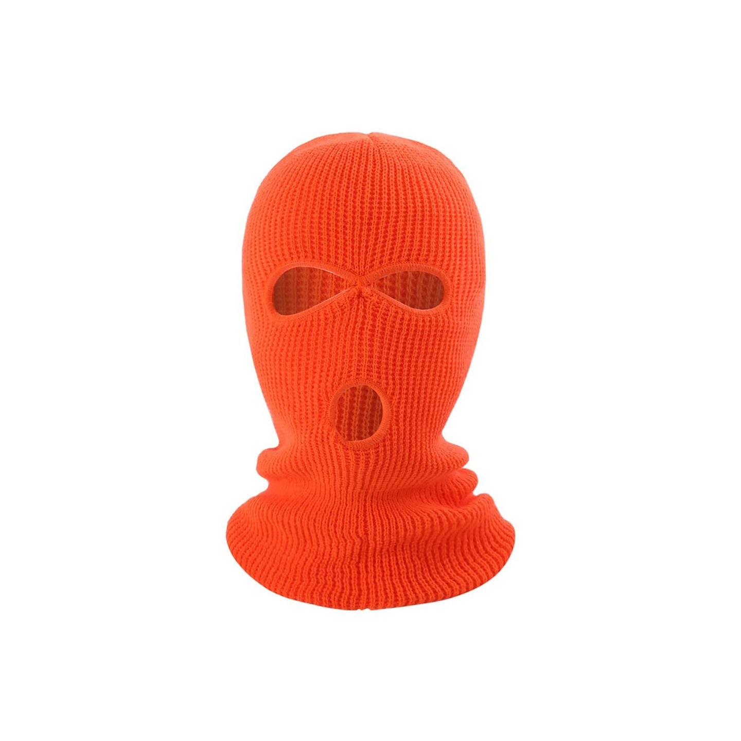 Winter Full Face Mask Three - Hole Balaclava Knitted Hat Neck Damask - Fluorescent Orange