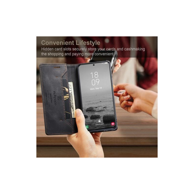 AUTSPACE A01 Retro Wallet Case for Samsung Galaxy S23+ (Plus) - Black