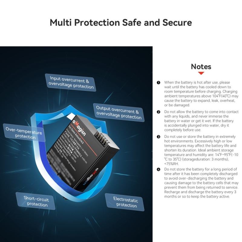 Batteri AMAGISN för DJI Osmo Action 4 / 3 1800mAh uppladdningsbart Kamerabatteri