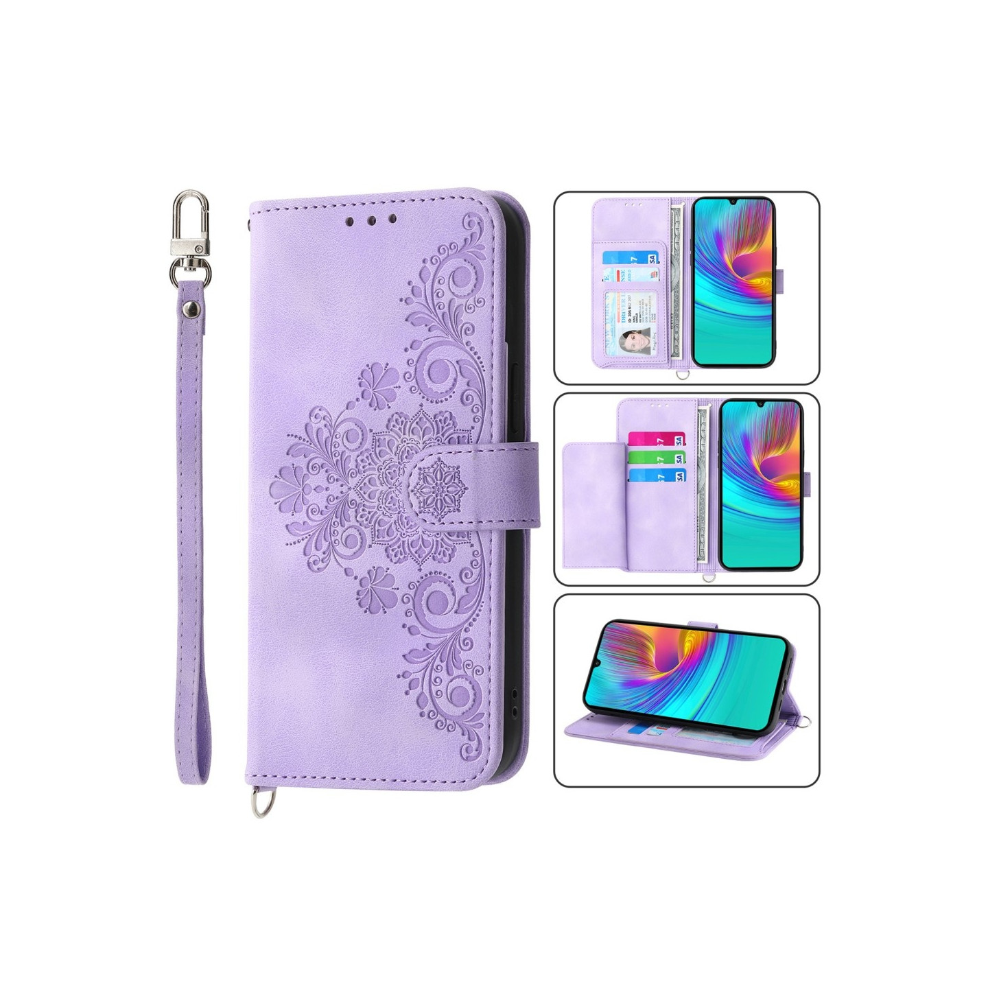 Till Samsung Galaxy A16 5G / A16 4G Fodral med Blommönster Plånboksfodral - Lila