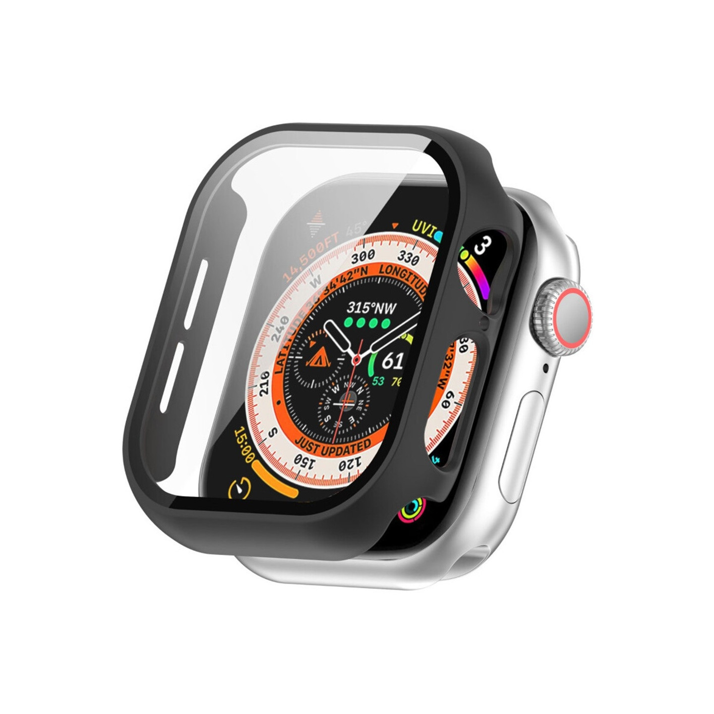 For A Watch Series 10 46mm Case Shell with tempered glass - black