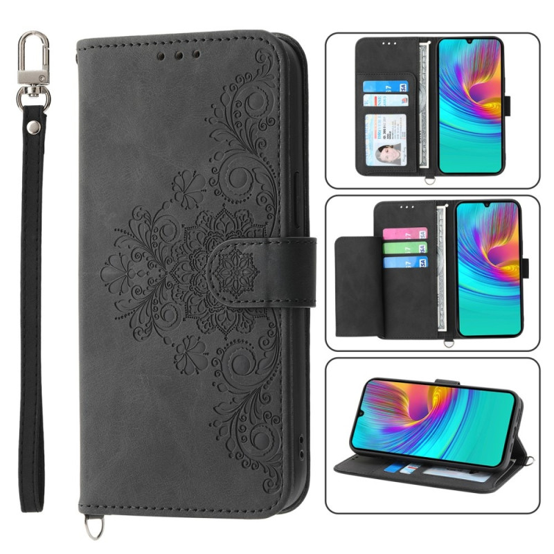 Til Samsung Galaxy A16 5G / A16 4G Cover med Blomstermønster Wallet Cover - Sort