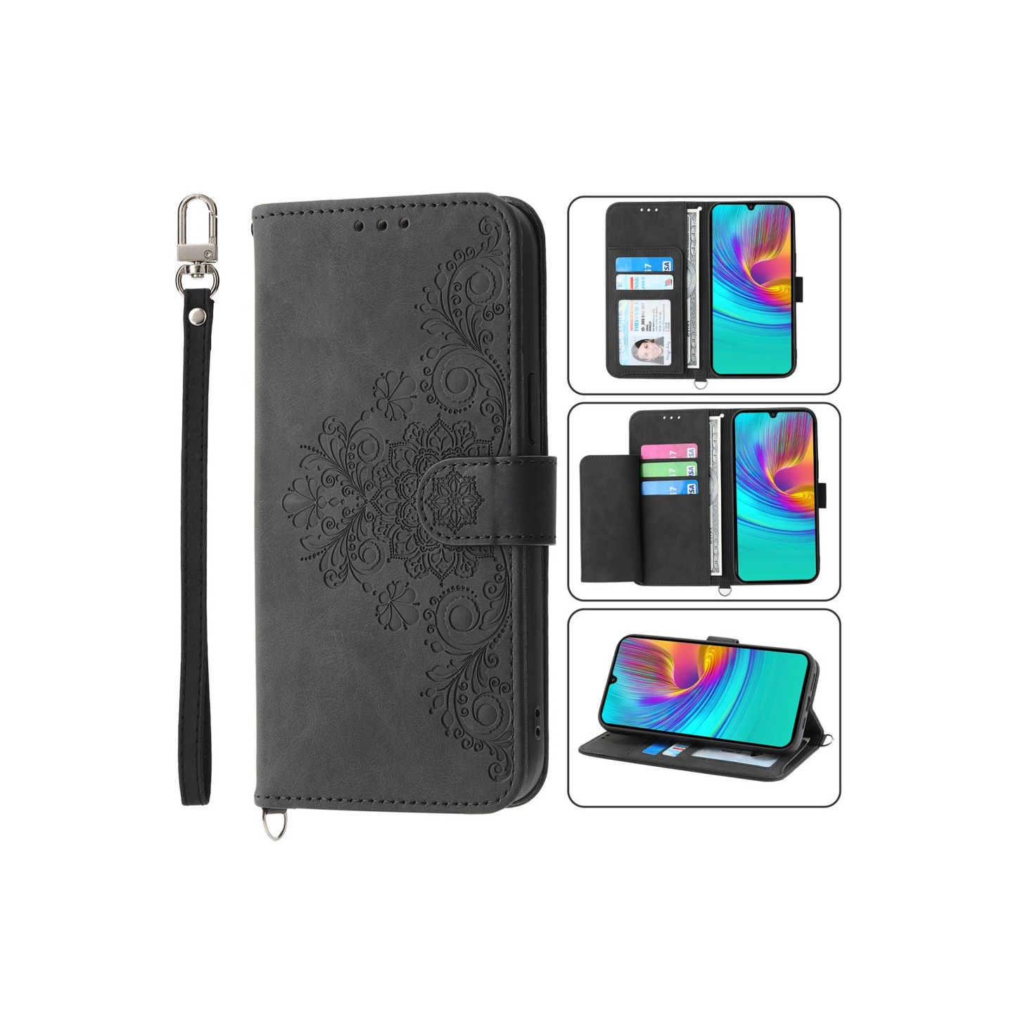 Til Samsung Galaxy A16 5G/A16 4G Deksel med Blomstermønster Lommebok - deksel - Svart