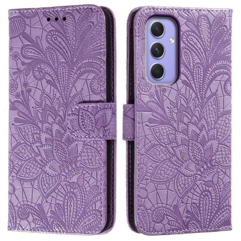 Til Samsung Galaxy A16 5G/A16 4G PU lærveske med blomstermønster - lilla
