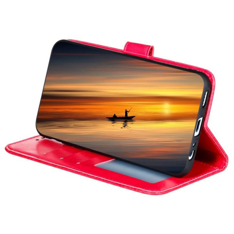 Til Samsung Galaxy A16 5G/A16 4G PU lærveske med blomstermønster - rød