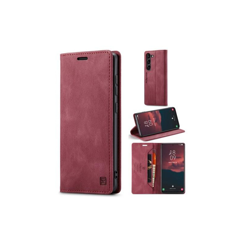 AUTSPACE A01 Retro Wallet Case for Samsung Galaxy S23+ (Plus) - Red