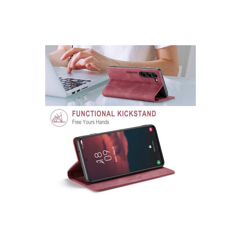 AUTSPACE A01 Retro Wallet Case for Samsung Galaxy S23+ (Plus) - Red