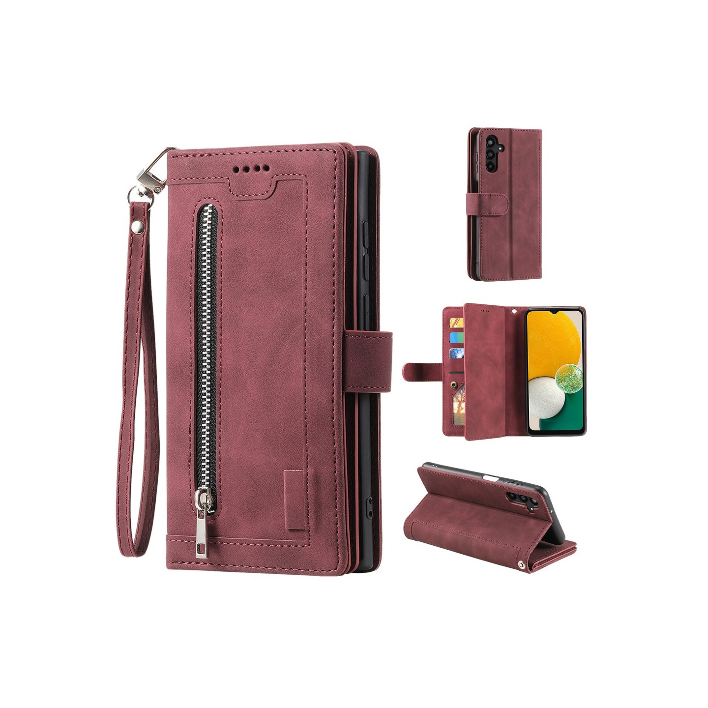 Til Samsung Galaxy A16 5G / A16 4G Etui med Lynlåslomme og 9 Kortlommer