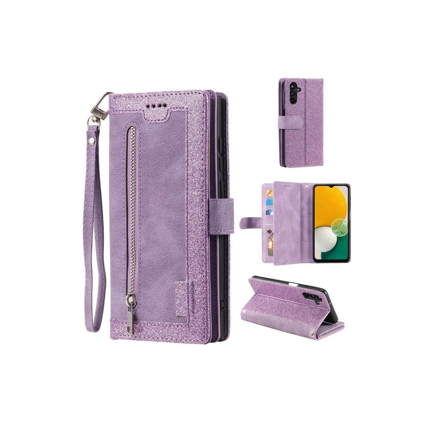 For Samsung Galaxy A16 5G / A16 4G Case Zipper Pocket PU Leather Phone Cover with 9 Card Slots