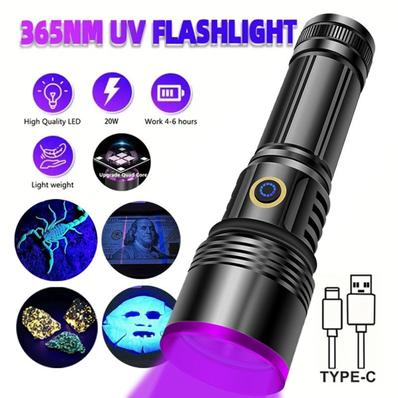 UV Anti - Counterfeit Detection 365nm Purple Light High Power UV Flashlight