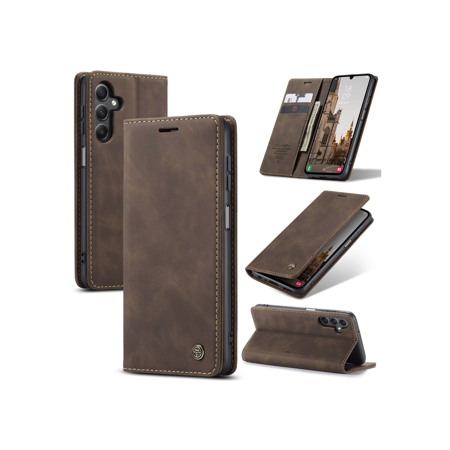 CASEME Retro Wallet Case for Samsung Galaxy A16 - Coffee
