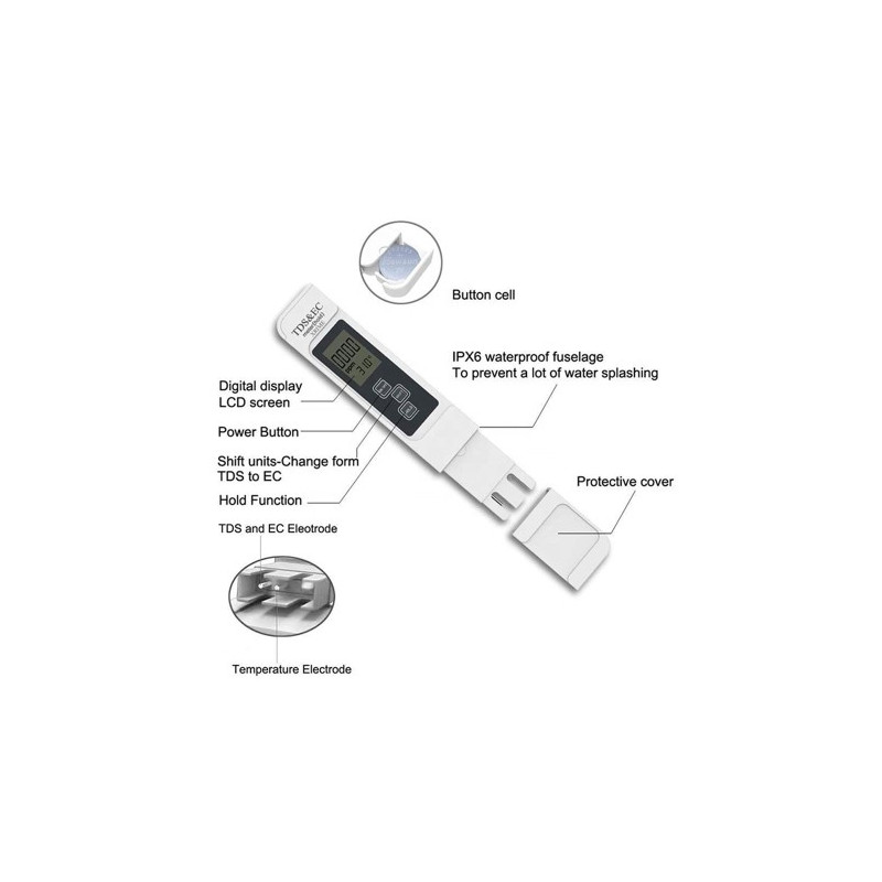3 - i - 1 digital detektortest for vandkvalitet LCD TDS EC TEMP testpen
