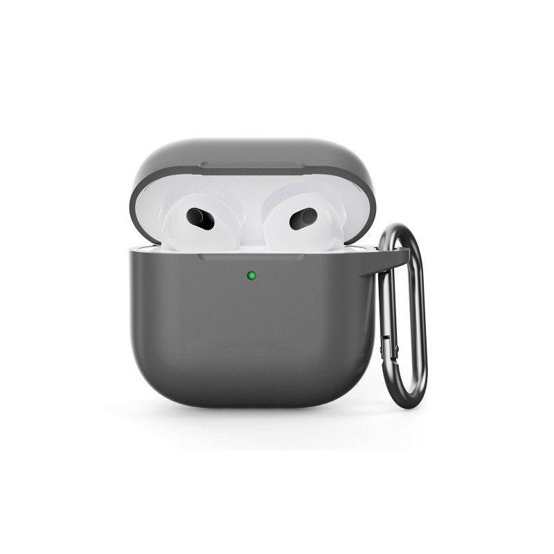 For AirPods 4 silikonetui integrert Bluetooth - hodetelefondeksel med krok - grå