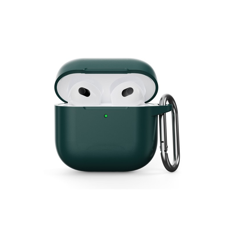 For AirPods 4 Silicone Case Integrated Bluetooth Headphone Cover with Hook - Dark Green