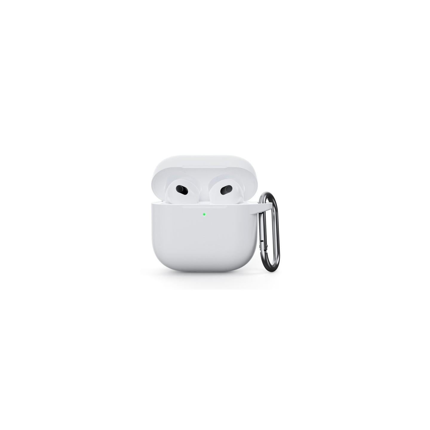 For AirPods 4 silikonetui integrert Bluetooth - hodetelefondeksel med krok - hvit