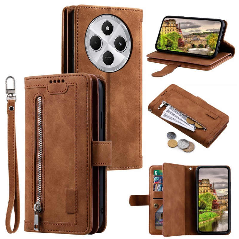 For Xiaomi Redmi 14C Case Zipper Pocket PU Leather Phone Cover with 9 Card Slots
