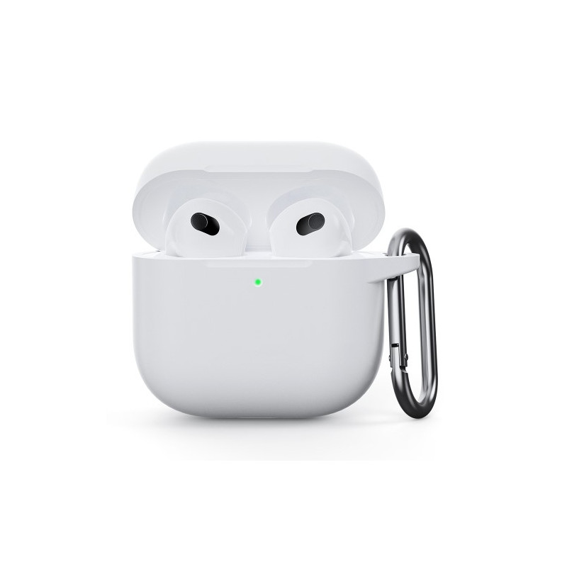 For AirPods 4 silikonetui integrert Bluetooth - hodetelefondeksel med krok - hvit