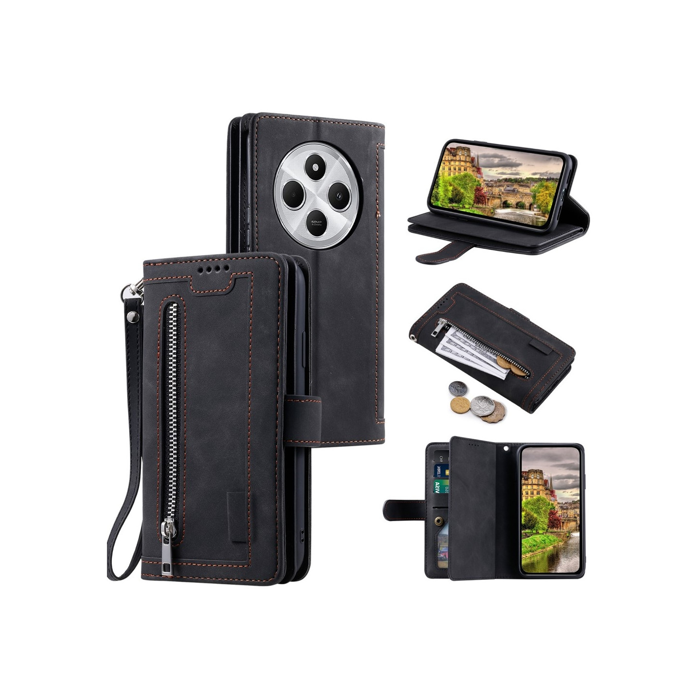 Xiaomi Redmi 14C Kuori Vetoketjutaskulla ja 9 Korttipaikalla