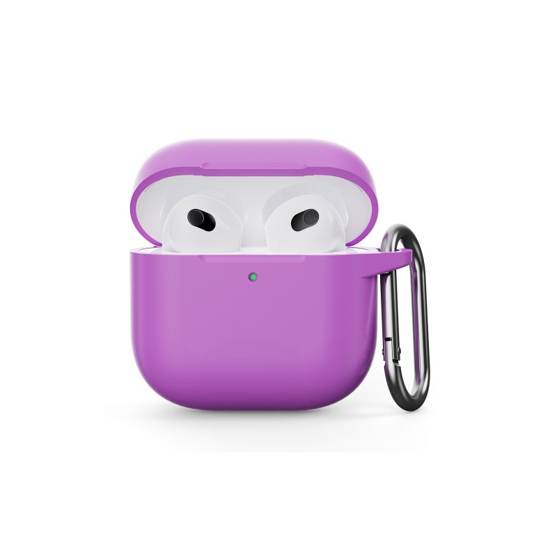 For AirPods 4 silikonetui Integrert Bluetooth - hodetelefondeksel med krok - lilla