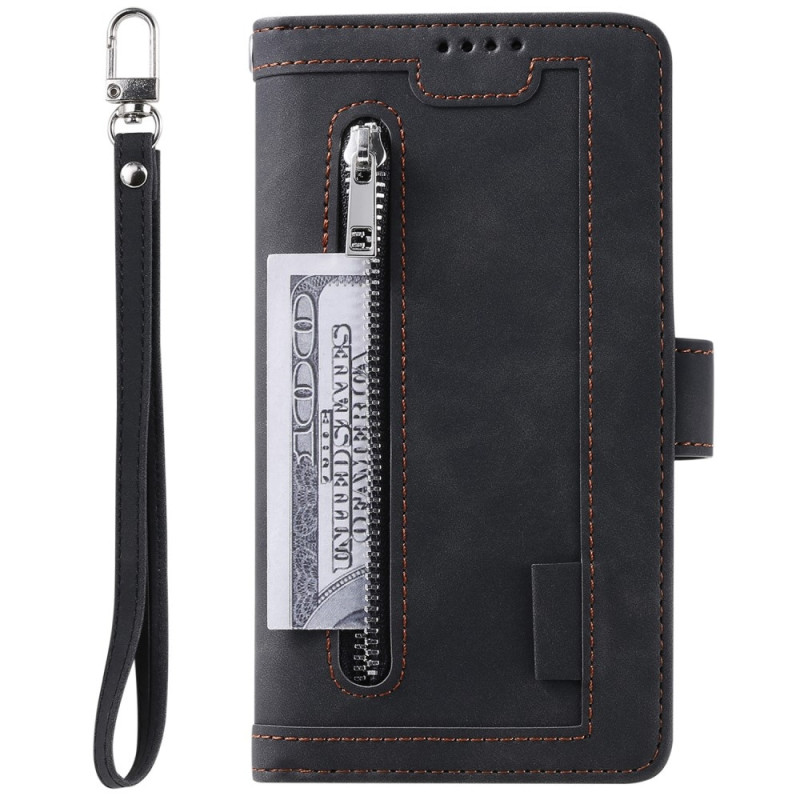 For Xiaomi Redmi 14C Case Zipper Pocket PU Leather Phone Cover with 9 Card Slots