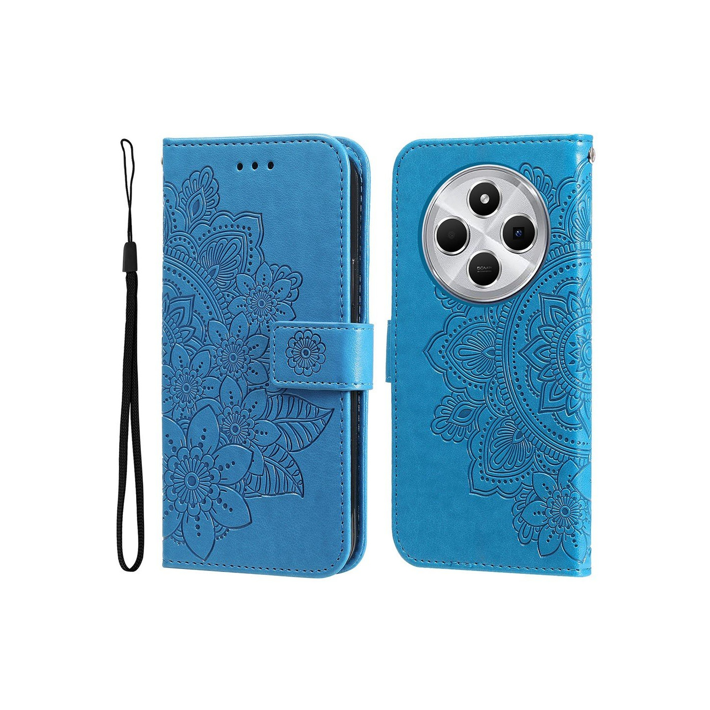 Til Xiaomi Redmi 14C Lommebok - deksel med blomstermønster - blå