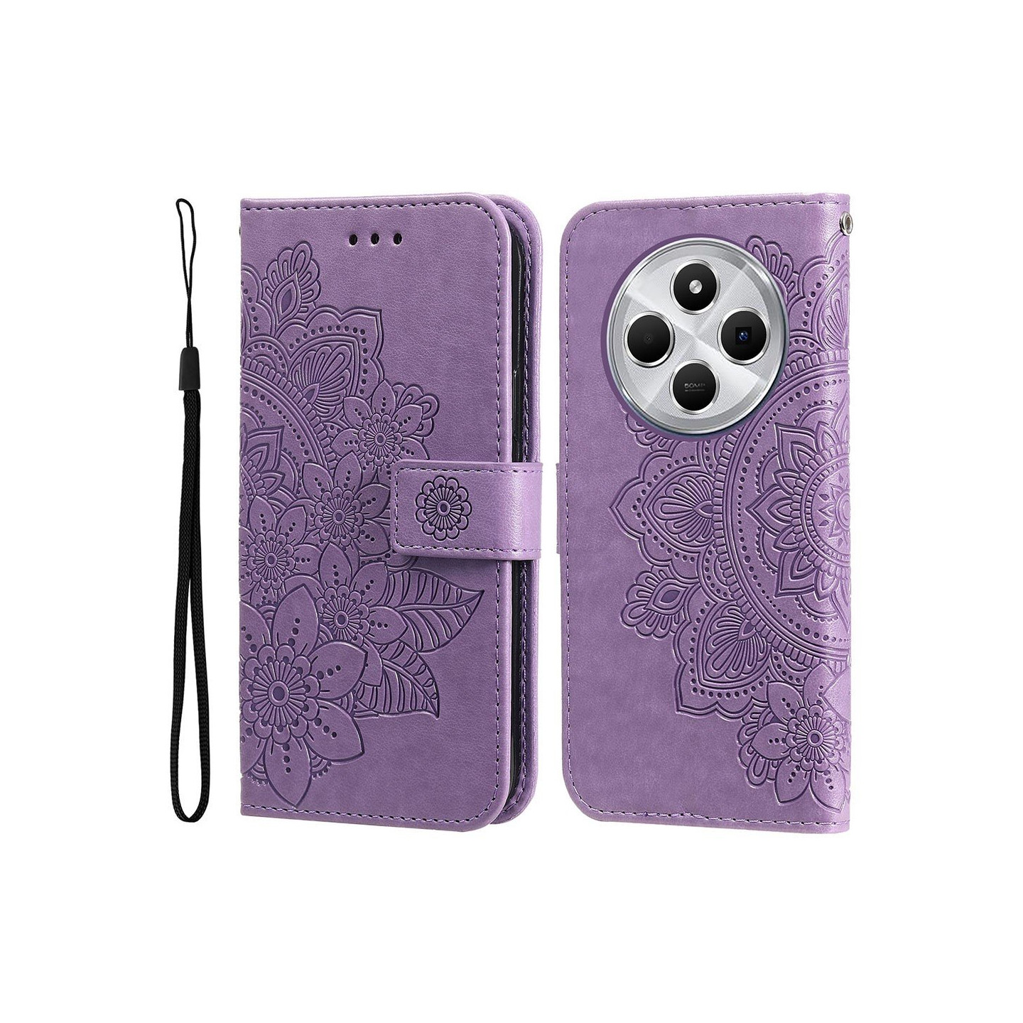 Til Xiaomi Redmi 14C Tegnebogsetui med Blomstermønster og Standerfunktion