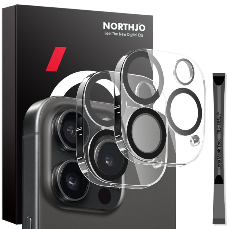 NORTHJO 2 - Pack Kameralinsskydd för iPhone 16 Pro / 16 Pro Max, Härdat Glas