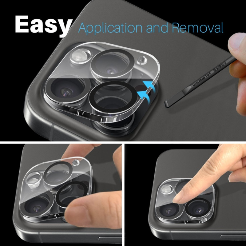 NORTHJO 2Pcs For iPhone 16 Pro / 16 Pro Max Camera Lens Protector Black Circles HD Clear Tempered Glass Lens Film 3D Full Covera