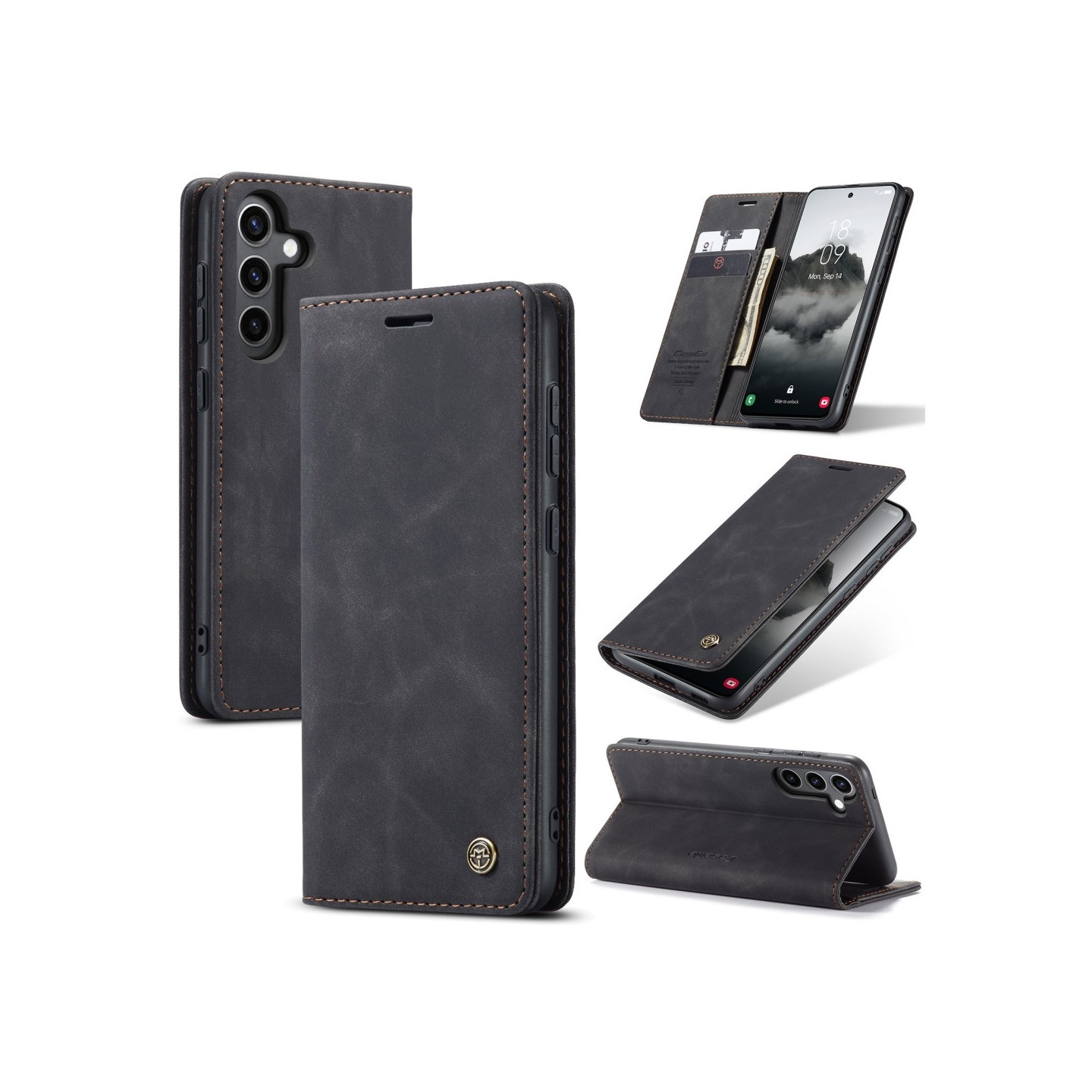 CASEME Retro Wallet Case for Samsung Galaxy S24 FE - Black