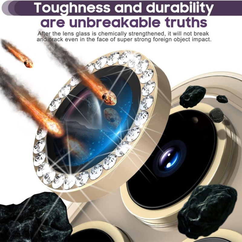 För iPhone 16 Pro 16 Pro Max Kamera Linsskydd härdat glas+metallring - Guld