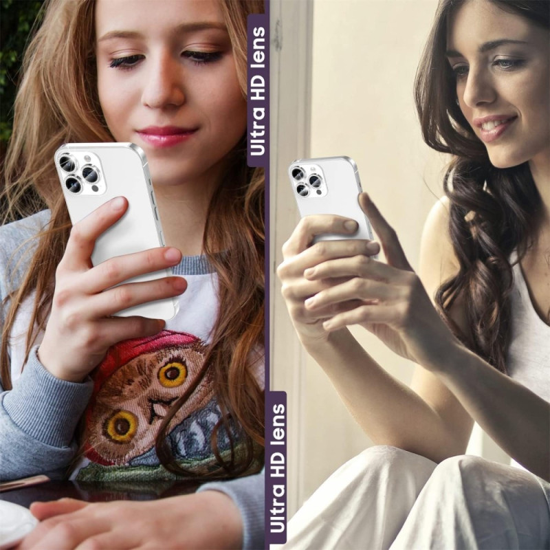 For iPhone 16 Pro 16 Pro Max kameralinsedeksel herdet glass+metallring - sølv