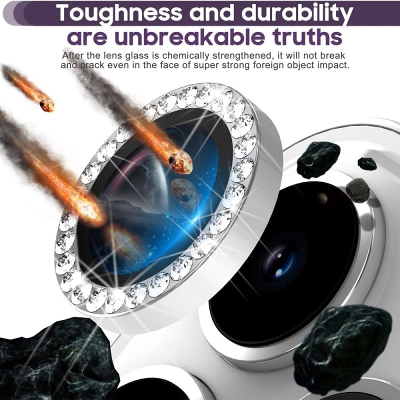 For iPhone 16 Pro 16 Pro Max Camera Lens Protector Tempered Glass+Metal Ring - Silver