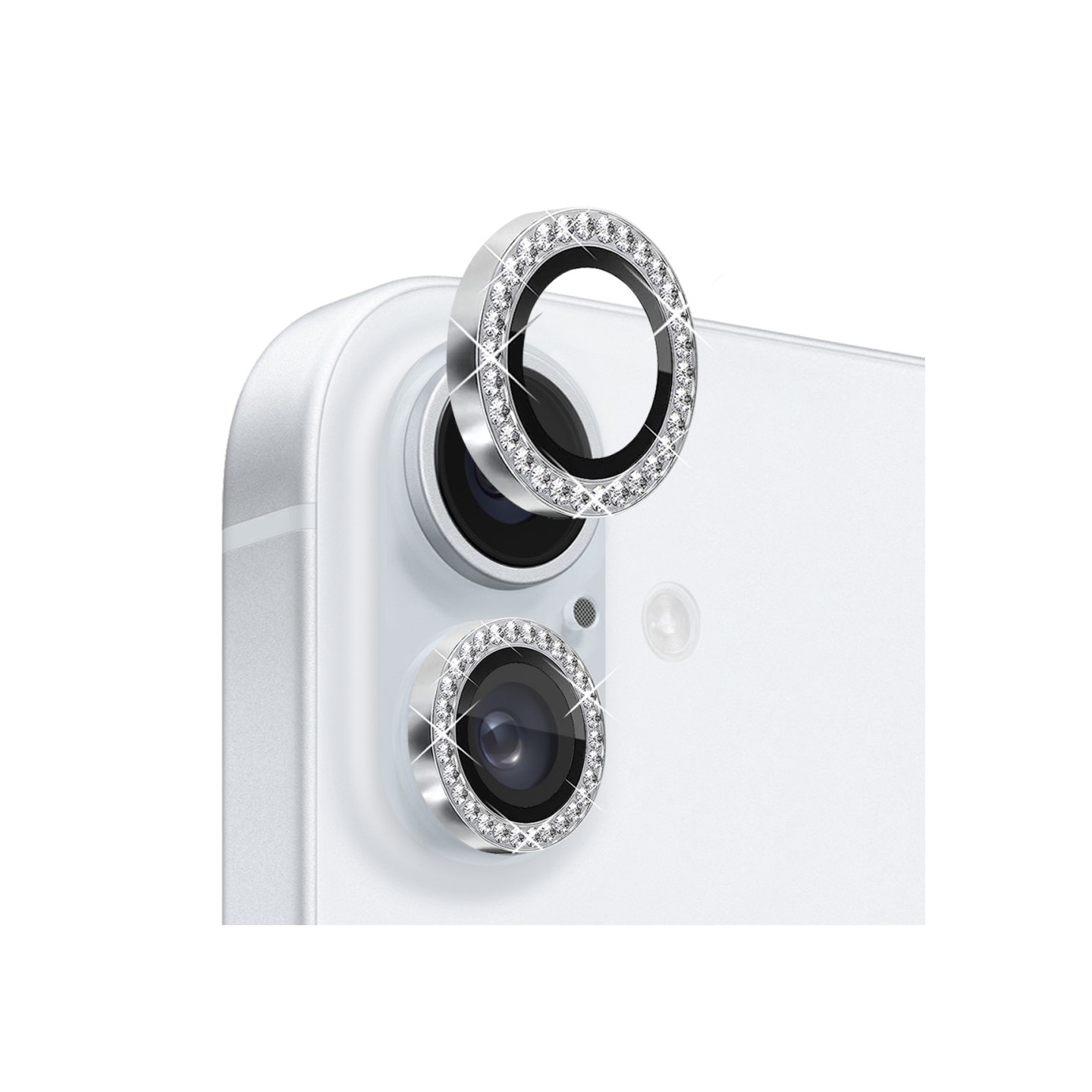 NORTHJO Kameralinsedeksel med Rhinestone til iPhone 16/16 Plus, herdet glass