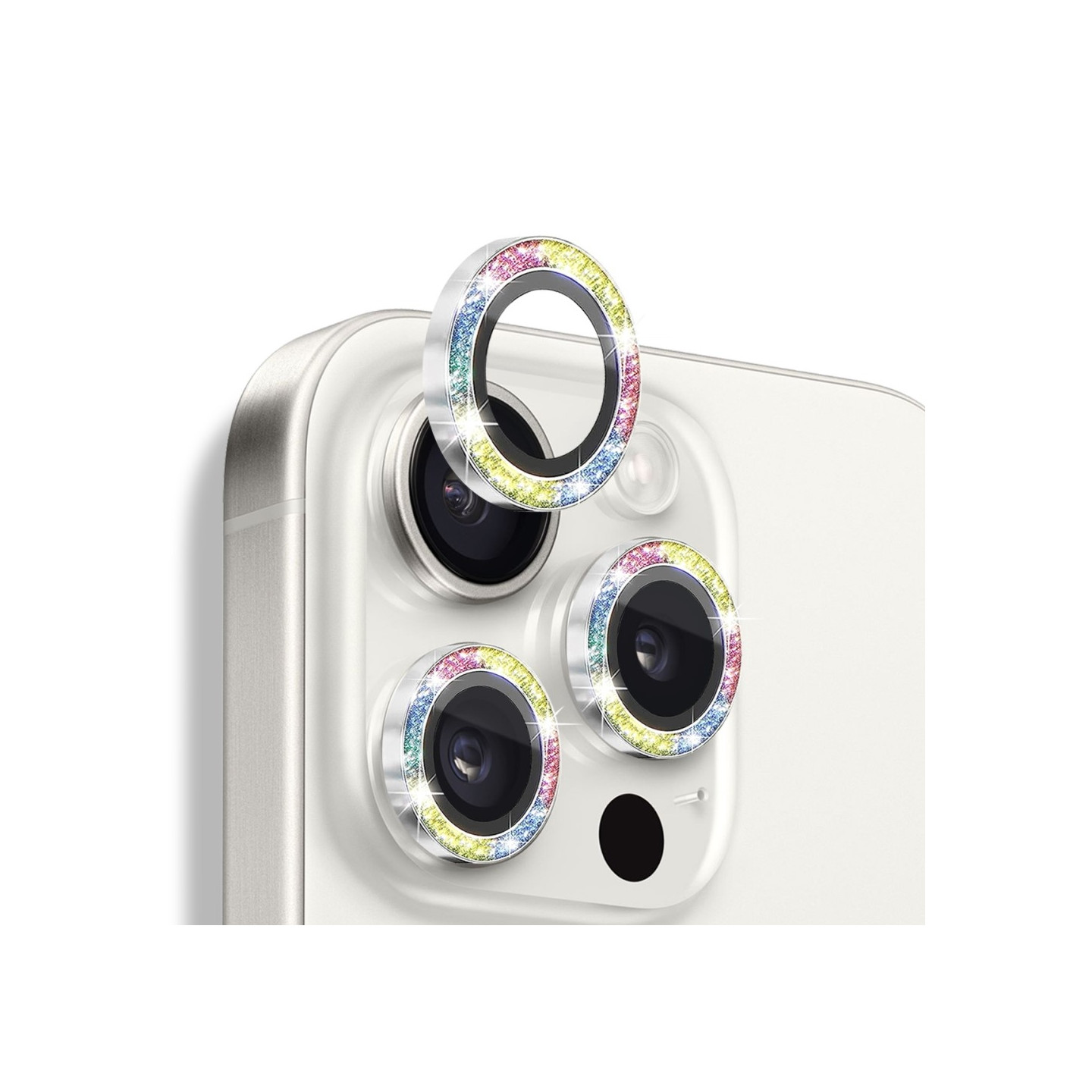 NORTHJO Kameran Linssinsuoja Glitterillä iPhone 16 Pro / 16 Pro Max, Karkaistu Lasi ja Metalli