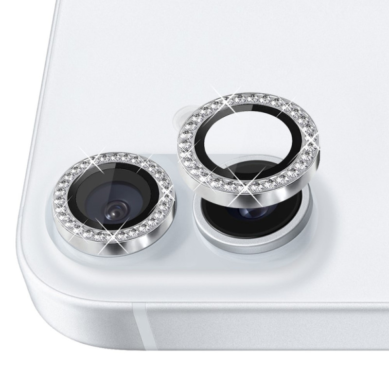 NORTHJO For iPhone 16 / 16 Plus Lens Protector Rhinestone Ring Tempered Glass Lens Film