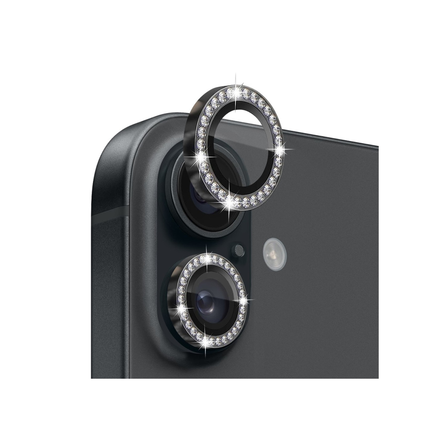 NORTHJO For iPhone 16 / 16 Plus Lens Protector Rhinestone Ring Tempered Glass Lens Film