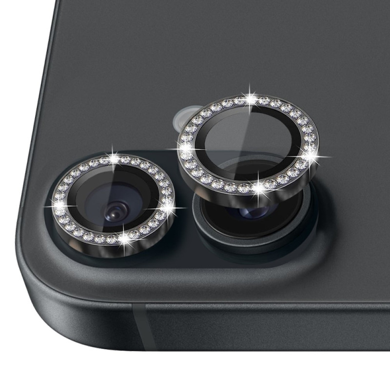 NORTHJO kameralinsedeksel med rhinestone til iPhone 16/16 Plus, herdet glass - svart