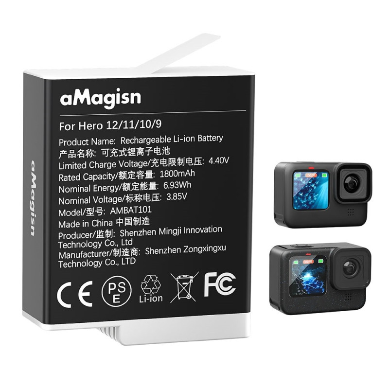 Batteri AMAGISN til GoPro Hero 12/11/10/9 3,85V 1800mAh genopladeligt Li - Ion