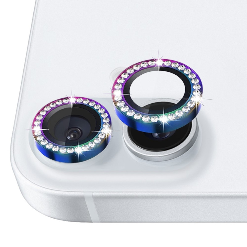 NORTHJO For iPhone 16 / 16 Plus Lens Protector Rhinestone Ring Tempered Glass Lens Film