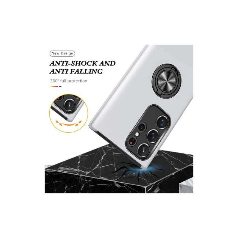 Samsung Galaxy S23 Ultra Hybrid Deksel Med Fingerring - Sølv