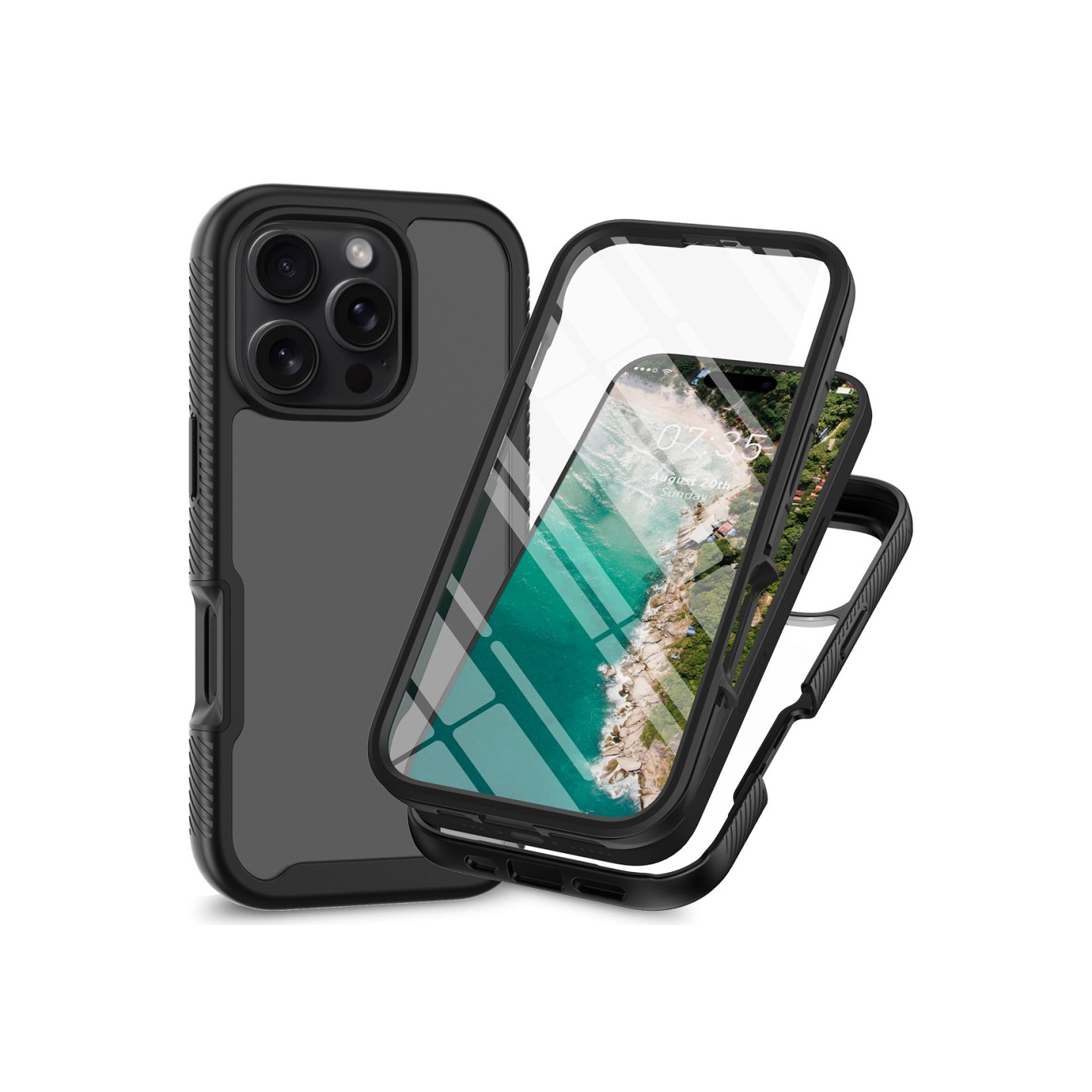 Etui Cover til iPhone 16 Pro PC+TPU Gennemsigtigt telefoncover + PET - skærmfilm