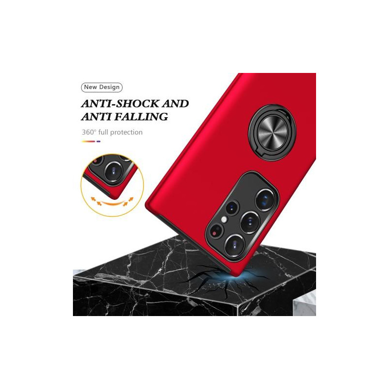 Samsung Galaxy S23 Ultra Fingerring Kickstand Hybrid Taske - Rød