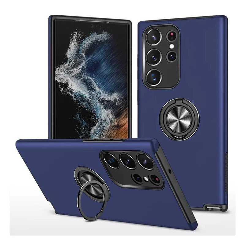 Samsung Galaxy S23 Ultra Fingerring Kickstand Hybrid Taske - Blå