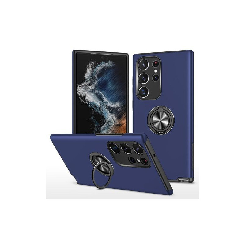 Samsung Galaxy S23 Ultra Finger Ring Kickstand Hybrid Case - Blue