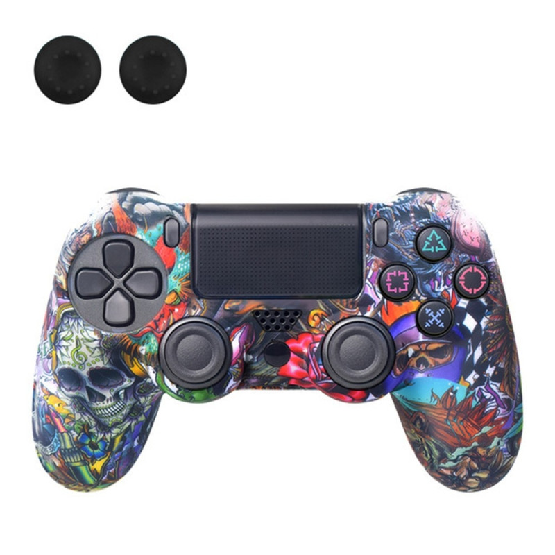 Case for Sony PlayStation 4 Pro Slim PS4 Anti - Slip Silicone Skin Cover - Flower Skull